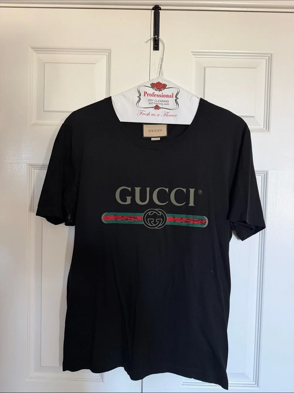 Gucci Black Logo Stripe Cotton Crewneck Tee